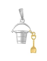 Sterling Silver Nautical Necklace Charm Pendant, Beach Bucket With 14K Gold
