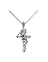 Cross Necklace Floral Vine Design Sterling Silver - Chain Included