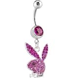 PLAYBOY Gradient Pink Rhinestone RABBIT Head Belly Ring