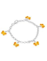 Unicornj Sterling Silver Childrens Bracelet with Butterfly Charms Yellow and Orange