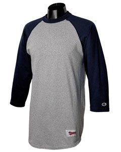 Cotton Tagless Raglan Baseball Tee Shirt, Color: Oxford/Navy, Size: XXX-Large
