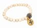 Maltese Cross on White Bone Bead Bracelet with Pave Diamond Ball by Sara Weinstock