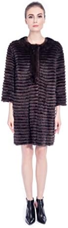 QDFUR Women's Mink Fur Coat With Sheared Rex Rabbit Overcoat Yarn Lining XL Coffee