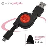 Oriongadgets Retractable Sync and Charge USB Cable for Palm Pixi Plus (OrionGadgets Accessories Pouch Included)