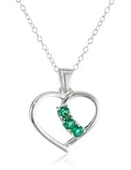 Sterling Silver Created Emerald Heart Pendant Necklace
