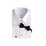 Cuff Tuxedo Dress Shirt w/ Bow Tie Pintuck Fold Down Collar Convertible Front