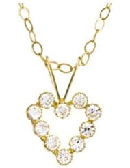 14k Yellow Gold Girls CZ Open Heart Pendant Necklace