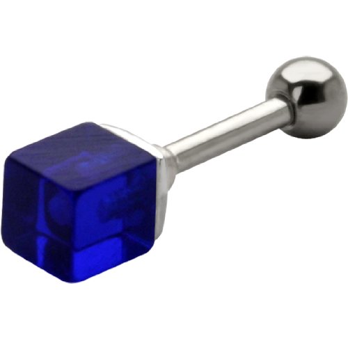 Large Blue UV Cubed Prism Tragus Cartilage Earring