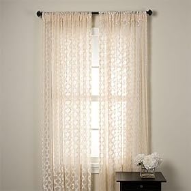 Set of 2 Diamond Damask Flocked Sheer Window Panel, 120 in set, Ivory