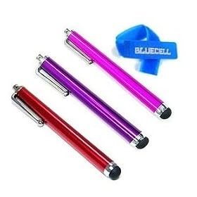 Bluecell 3 Pack of Purple Red Pink Stylus Universal Touch Screen Pen for Ipad 2 Ipod Iphone 4,4S,Kindle Fire,3g 3gs, Motorola Xoom, Samsung Galaxy Tab 8.9 10.1, Blackberry Playbook HTC Flyer Tablet + Bluecell Cable Tie