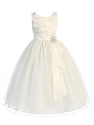 Girls Ankle Length Sleeveless Satin/Tulle Lace-Up  Dress