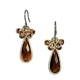 Smoky Amber Elliptical Earrings with Crystal Accents by ClassicCloseouts