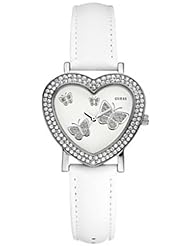 Guess Womens U95180L1 White Leather Quartz Watch with White Dial