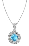 10k White Gold, December Birthstone, Coated Blue Topaz and Diamond Pendant