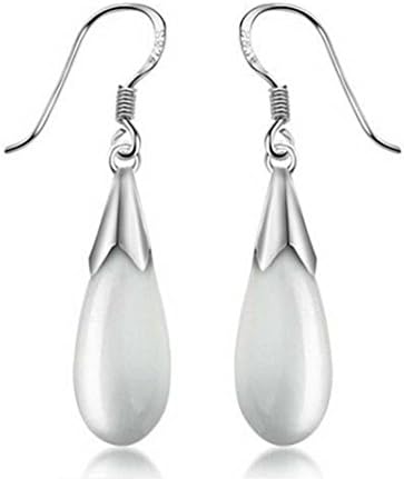 Sterling Silver Water-drop Shape Opal Earrings,Two Colors,A Good Choice Of Gift For Lover , Friend,Relative. (White)
