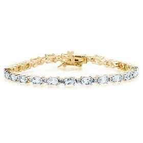 14k Yellow Gold Diamond and Aquamarine Bracelet by 