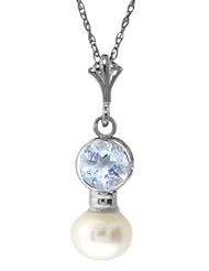 14k White Gold 18" Aquamarine Necklace with Pearl Pendant