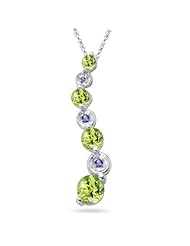 0.02 Cts Tanzanite & 1.00 Cts Peridot Journey Pendant in 14K White Gold