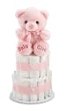 Baby Bear Pink Diaper Cake New Baby Gift Basket Baby Shower Centerpiece by Peachtree Baby Cakes