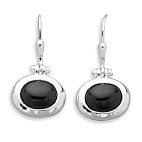 Oval Black Onyx Cabochon Lever Earrings by 