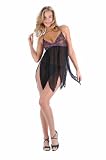 2 PC. Fairy cut babydoll with orchids embroidery, satin bow accents, and matching thong.