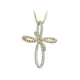 14K Two Tone Gold 1/4 ct. Diamond Cross Necklace -16''