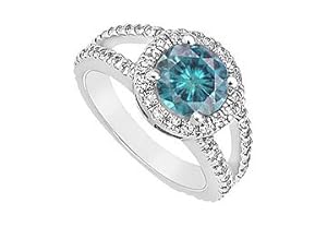 Blue Diamond Engagement Ring : 14K White Gold - 1.25 CT Diamonds