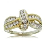 White Yellow 2Tone Gold Ribbon Ring 1/2 Carat Diamond
