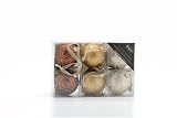 CHRISTMAS PACK OF 6 DECORATED SHATTERPROOF BAUBLES TONES OF GOLD