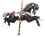 Black Carousel Horse with Glittery Gem Flowers Christmas Ornament