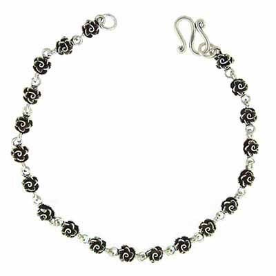 Sterling Silver Rose Link Bracelet