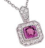 14K White Gold Pink Sapphire and Diamond Pendant