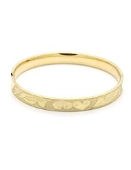 14K Yellow Gold 8mm Diamond Cut Heart 2.5 Diameter Adjustable Bangle Bracelets