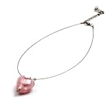 Oi! Baby Pink Venetian Glass Heart Handstrung On A Thin Metal Necklace - N5018