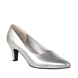 DIVINE 3 Inch Trendy High Heel Shoe Block Heel Classic Pump Silver Poly