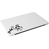 Laptop - Owl on branch with leaves, flower, and nut cute apple decal - matte black skins stickers