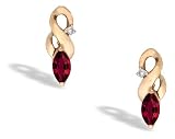 14K Yellow Gold Marquise Created Ruby and Diamond Earrings