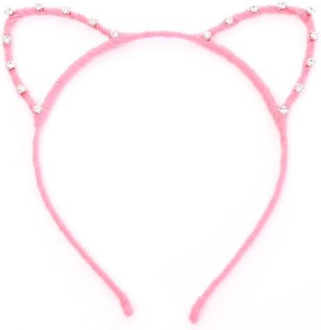 Womens Ladies Kids Girls Cat Ear Headband Hairband Aliceband Decorated with Rhinestones Pink Color