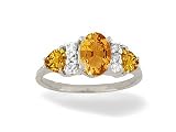 14K White Gold Genuine Oval Citrine and Diamond 3-Stone Ring