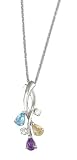 14K White Gold Hand-Crafted Designer Curve-Shaped Pendant, Enhanced with Prong Set Diamonds and Semi Precious Stones, Sliding on a 16'' Cable-Chain Necklace.(GH-Color, SI-Clarity, c.t.t.w.0.07CT).