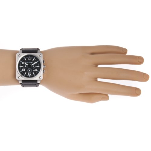 Republic Mens Stainless Steel Black Leather Strap Chrono Aviation Watch