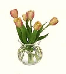 Dollhouse Miniature Glass Vase with Peach & Orange Tulips