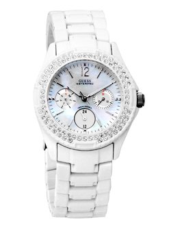 GUESS&reg; #G12543L Women's WaterPro White Rock Candy Multi-Function Watch