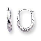14k White Gold Small Oval Fancy Hoop Earrings