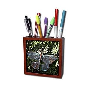 WhiteOak Photography Floral Prints - Rustic Metal Butterfly - Tile Pen Holders-5 inch tile pen holder