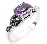 Marcasite and Amethyst Sterling Silver Ring (Size 5,6,7,8,9)