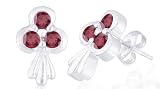 Round Cut Garnet Three Stone Earrings Sterling Silver