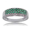 Genuine Emerald & Diamond Ring Set in Solid 14K White Gold