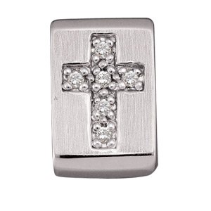 14K White Gold Diamond Cross Pendant Slide