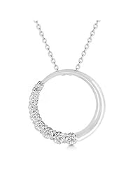 Alexander James White Gold Rhodium Bonded Pendant with Round Cut Clear Cubic Zirconia in a Bezel Setting in Silvertone Chain Included